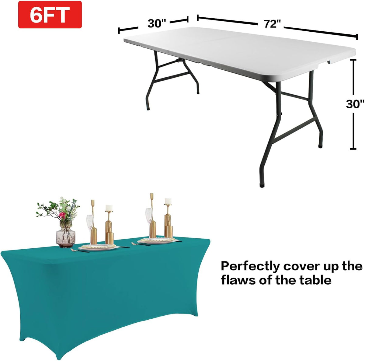 IVAPUPU 6FT Table Cloth for Rectangular Fitted Events Stretch Lake Blue Table Covers Washable Cover Spandex Tablecloth Protector for Party, Wedding, Cocktail, Banquet, Festival