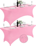 SuperO 2Pack Waterproof Spandex Table Cover for 6FT Table Universal Fitted Stretch Tablecloth for Party, Banquet, Wedding and Events-Pink