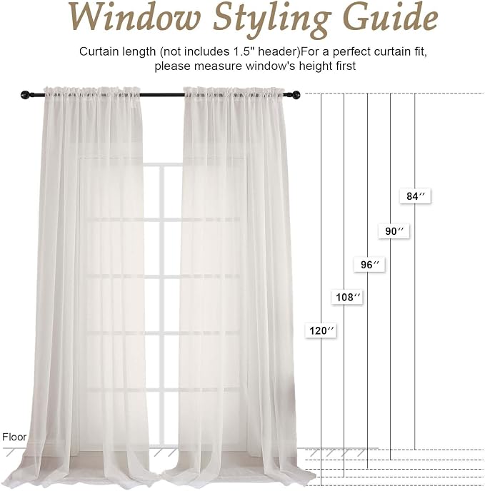 Ivory Bedroom Curtains 2 Panel Sets 90 Inch Length, 59 Inch Extra Wide Light - Image 2