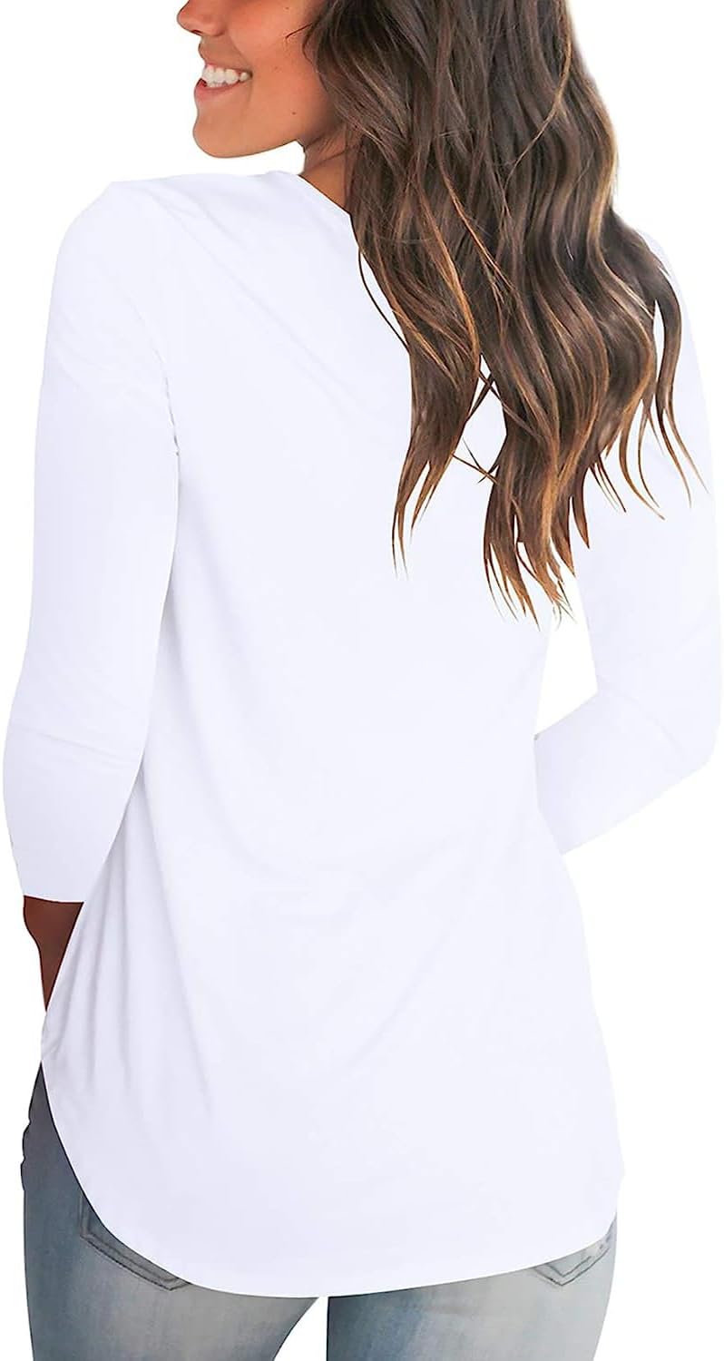 Tobrief Women's Long Sleeve V-Neck Shirts Fall Graphic Tees Loose Casual T-Shirt