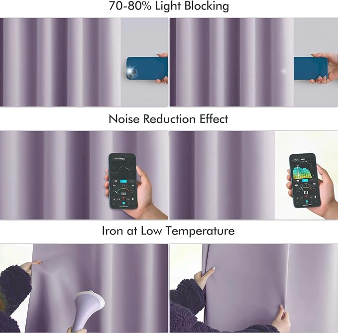 MIULEE Lilac Back Tab Blackout Curtains 52x102 Inch Long 2 Panels Set | Rod - Image 5