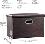 PRANDOM Collapsible Storage Bins with Lids [3-Pack] Leather Fabric Foldable Storage Boxes Organizer Containers Baskets Cube with Cover for Bedroom Closet Office Nursery Brown (14.9x10.8x10)