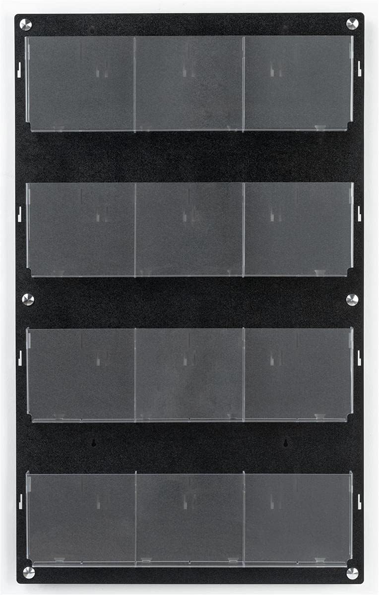 Displays2go Wall Pamphlet Display, Acrylic, 12/24 Adjustable Slots, Aluminum Standoffs - Black (2RP12BLK)