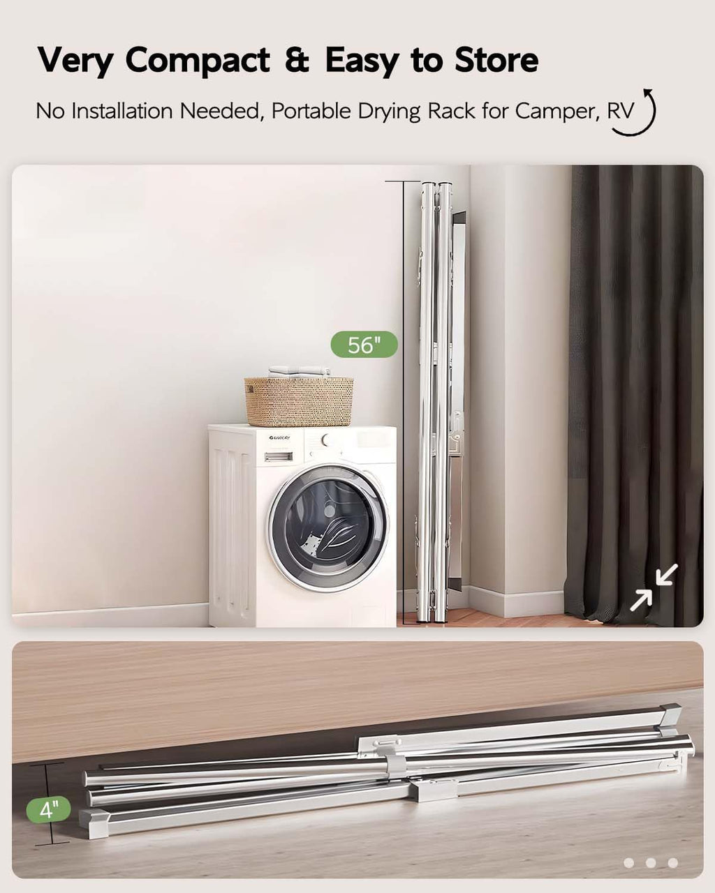 Clothes Drying Rack 63 Inches Folding Indoor Outdoor, Drying Rack Clothing Collapsible, Foldable Portable Laundry Drying Rack, Heavy Duty Laundry Hanger Dryer Rack, with 20 Hooks 12 Clips