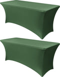 Obstal 8Ft Stretch Spandex Table Cover for Standard Folding Tables - 2 Pack Universal Rectangular Fitted Tablecloth for Party, Banquet, Events, Trade Show (Blackish Green, 96L x 30W x 30H Inches)