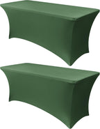 Obstal 8Ft Stretch Spandex Table Cover for Standard Folding Tables - 2 Pack Universal Rectangular Fitted Tablecloth for Party, Banquet, Events, Trade Show (Blackish Green, 96L x 30W x 30H Inches)