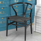 Wishbone Chair, Solid Wood Armrest Woven Seat Chair, Kitchen & Dining Chair, Wishbone Y Black Chairs - Set of 2 (Ash Wood - Black)