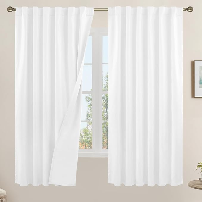 Full Blackout Linen Curtains 60 Inch by LAMIT