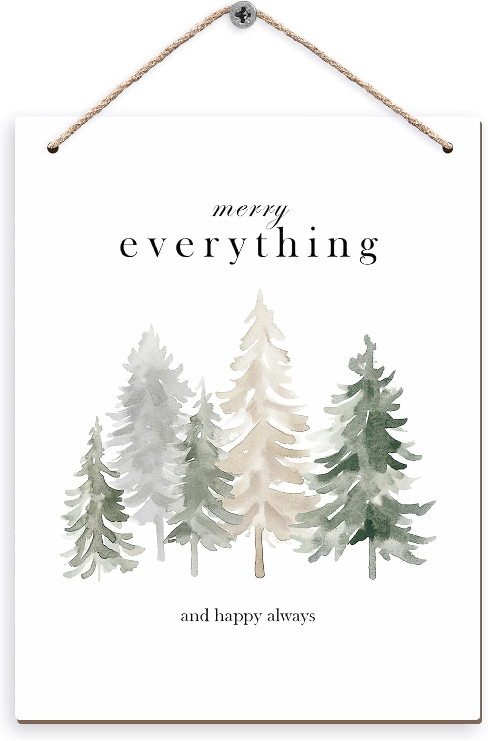 Pine Tree Winter Hanging Wooden Signs 10x8, Welcome Winter Signs, Winter Tree Wall Decor, Merry Everything and Happy Always Winter Home Room Office Hanging Wall Decor
