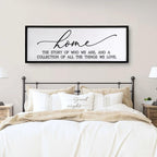 Home The Story of Who We Are Sign Farmhouse Family Wall Decor 32x12 Inch Plaque Wood Framed Art for Hanging (Black)