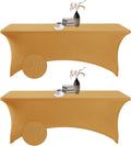 2Pack Spandex Waterproof Table Covers 8ft，Spandex 8ft Waterproof Table Cover for Party,Wedding, Banquet, and Events(Gold)