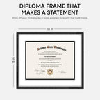 Homeforia 15x18 Diploma Black Wood Frame, High End Black Oak 15 x 18 Certificate Frames with Mat 11 x 14, 18x15 Document Frame Matted to 11x14, Degree Wooden Frames, Tempered Glass, Wall Kit, Set of 1