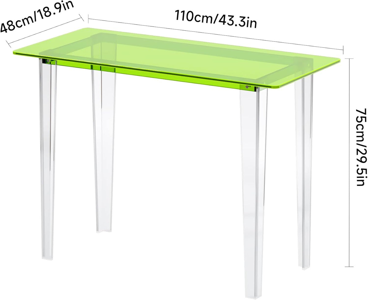 Acrylic Desk, Modern Study Table for HomeOffice-Extended Surface Multi-Purpose Console & EntrywayTable, Sturdy Lightweight Design (42.5-inch, Green)