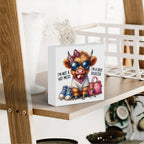 Funny Cute Highland Cow Baby Decor, Cow With Pink Bow, Highland Cow Gifts for women, Western Highland Cow Nursery Decor, Wooden Box Decor Sign for Home Farmhouse Office Living Room Table Shelf