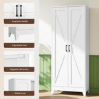 Letaya Storage Cabinet,75" H Metal Kitchen Pantry Cabinets with Doors and Adjustable Shelves,Pantry Organizers for for Cupboard/Office/Garage Room,White
