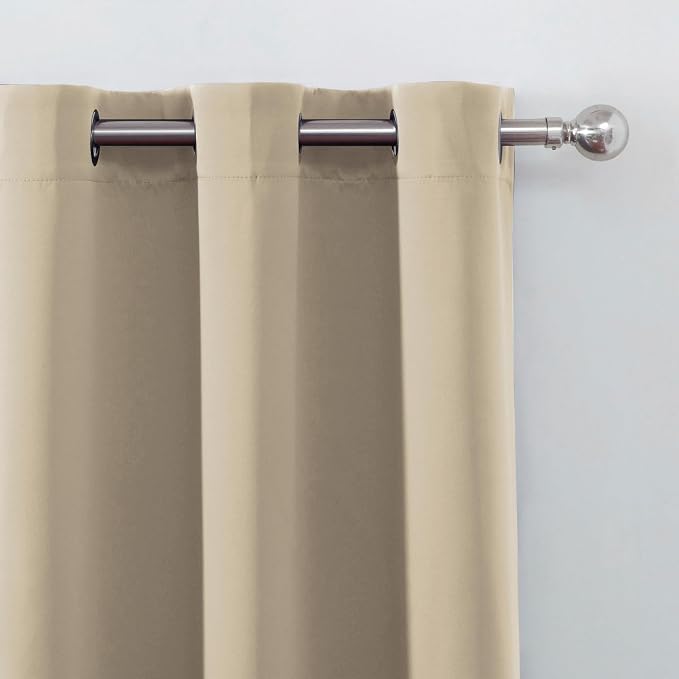 Blackout Curtains 66 x 72 Inch Long Beige Curtains Set of 2 Panels Room - Image 6