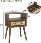 MaxSmeo Mid Century Nightstand, Rattan Side Table with Drawer, Wood Modern Bedside Table for Bedroom, Living Room and Small Spaces (Rustic Brown)