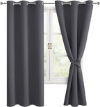 Blackout Curtains for Bedroom, Dark Grey, 38 x 63 Inch, 2 Panels | Thermal by Hiasan