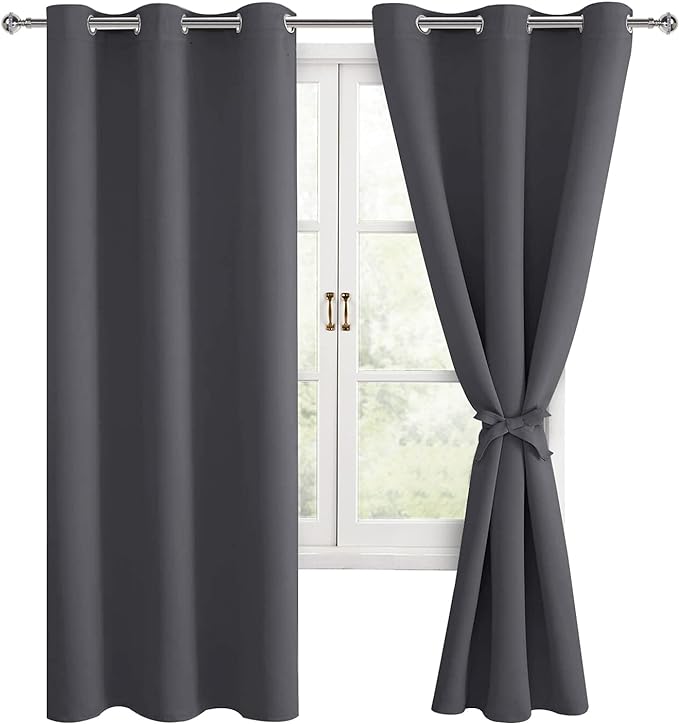 Grommet Blackout Curtains for Bedroom, 42 x 63 Inches, Dark Grey | Thermal by Hiasan