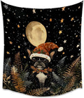 French Bulldog Christmas Tapestry Wall Hanging Cute Dog Santa Hat Moon Pictures Print Pet Lover Gift Funny Christmas Tapestries Aesthetic for Winter Home Nursery Kids Bedroom Decor 40x60inch