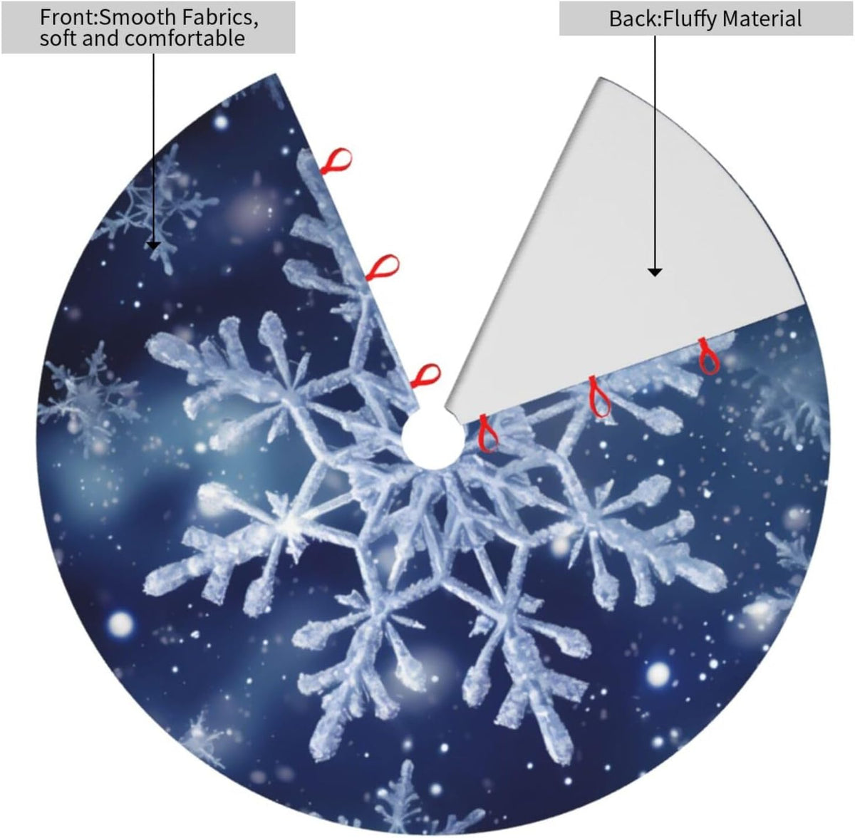 36" Blue Snowflakes Christmas Tree Skirt, Tree Mat Base Cover for Xmas Festive Holiday Party Decoration Ornaments