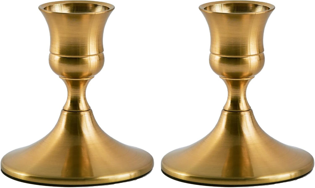 Gold Taper Candle Holder, Brass Candlestick Holders, Vintage Metal for Table Centerpieces Wedding Christmas Decor (Gold, 2 Pcs)