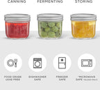 JoyJolt 8 Oz Mason Jars With Lids, Labels and Measures! 6-Pack Wide Mouth Mason Jars, Glass Jar with Lid and Band. Airtight Canning Jars, Overnight Oats Jars, Salad Jars, Sourdough Starter Jar