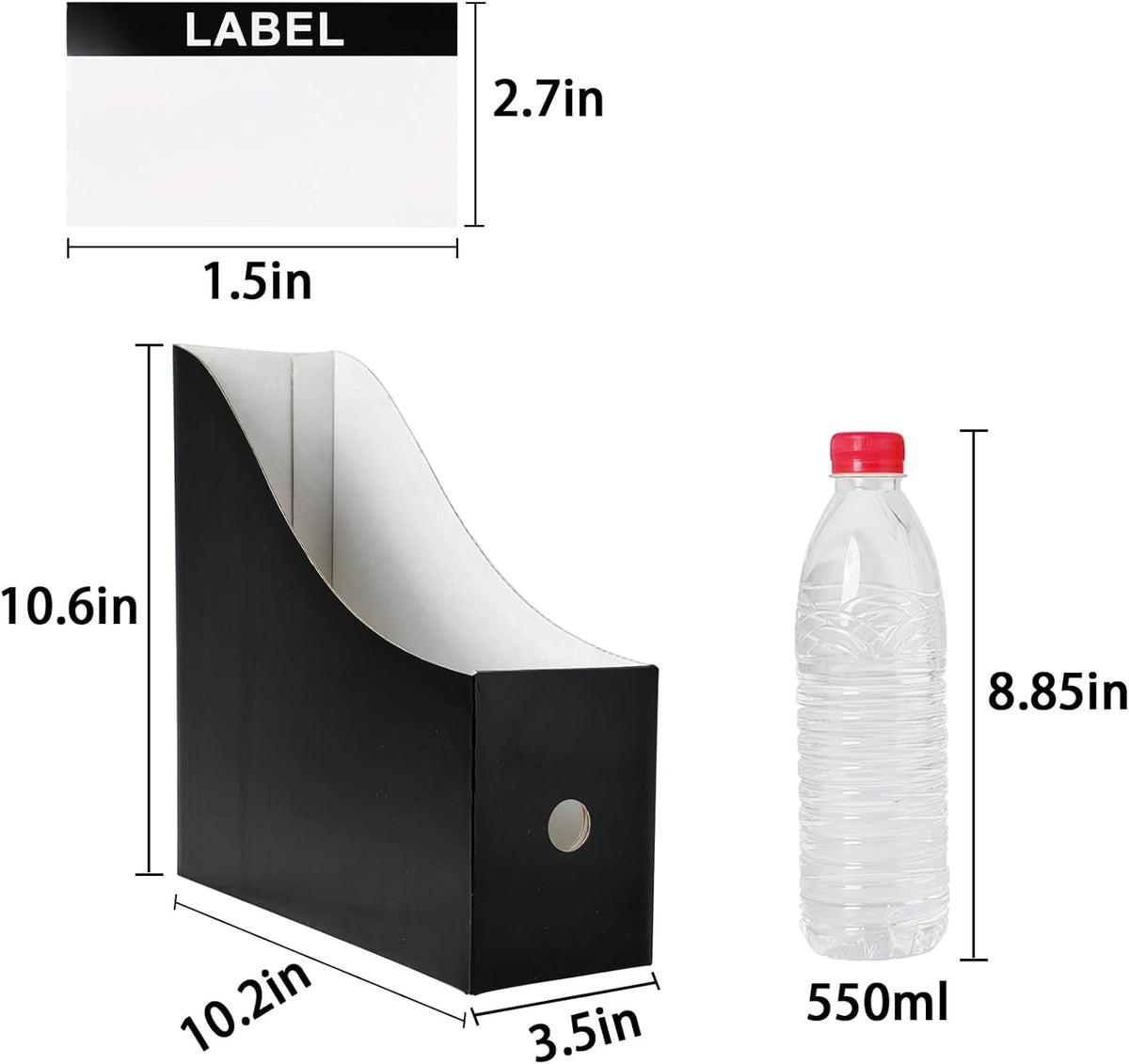 24 Pack Black Cardboard Magazine Holder, Sturdy Book Bins for Classroom Library, 10.6'' ×10.2'' ×3.5'' Inch Vertical File Folder Box