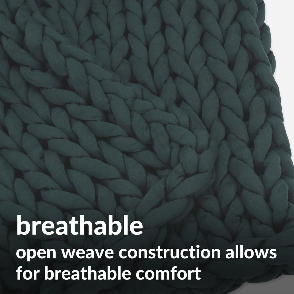 Nuzzie Chunky Knit Blanket - Breathable, Cooling, Hand Made Knit Throw Blanket for Sleep - Machine Washable, Stylish Decor Design (Forest Green, Full | 16lbs | 48"x72")