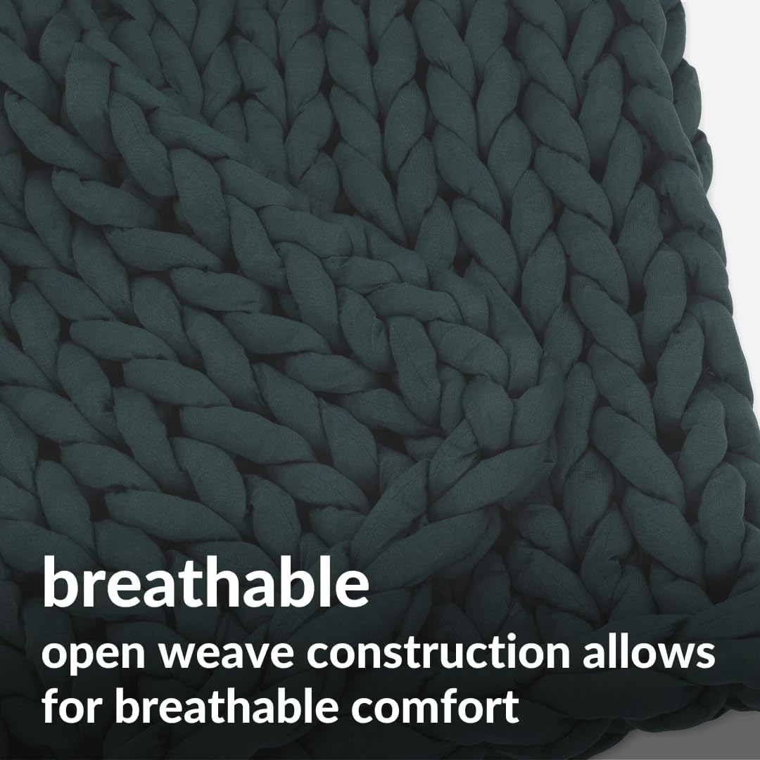 Nuzzie Chunky Knit Blanket - Breathable, Cooling, Hand Made Knit Throw Blanket for Sleep - Machine Washable, Stylish Decor Design (Forest Green, Full | 16lbs | 48"x72")