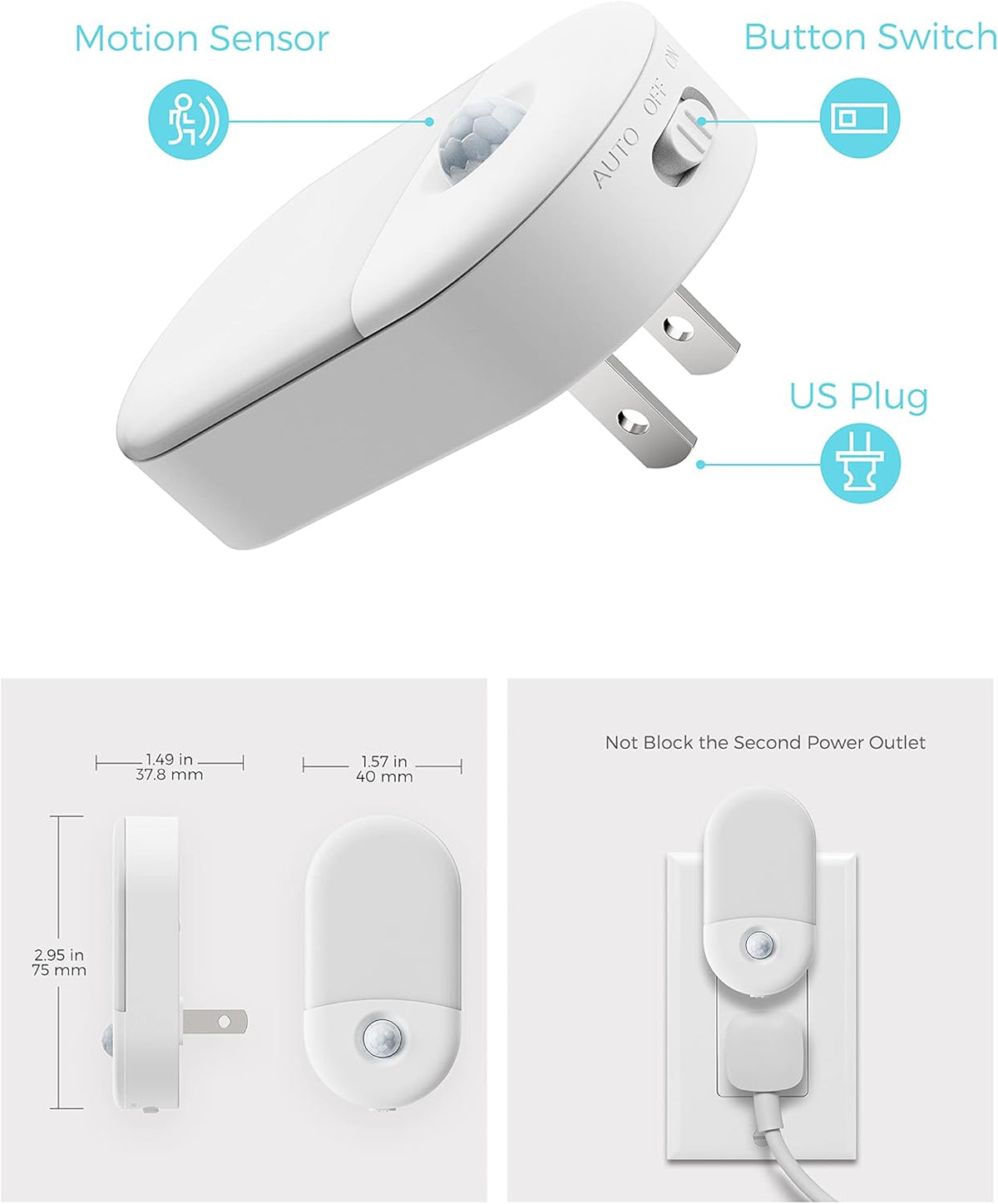 L LOHAS LED Motion Sensor Night Light Plug in, Motion Activated Night Light, 5000K Daylight White, Night Light Plug Into Wall, Adjustable Brightness, Night Light for Bathroom, Kids, Hallway, 4 Pack