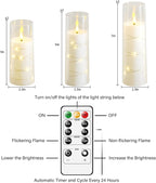 Flickering Flameless LED Candles, 9 Pcs with Embedded Star String, Acrylic LED Pillar Candles with Remote, Suitable for Home Decoration (White)