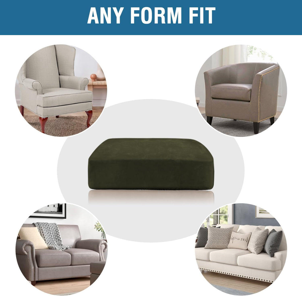 H.VERSAILTEX Velvet Stretch Couch Cushion Cover Plush Cushion Slipcover for Chair Loveseat Sofa Cushion Furniture Protector Seat Cushion Sofa Cover (3 Piece XL Sofa Cushion Covers, Olive)