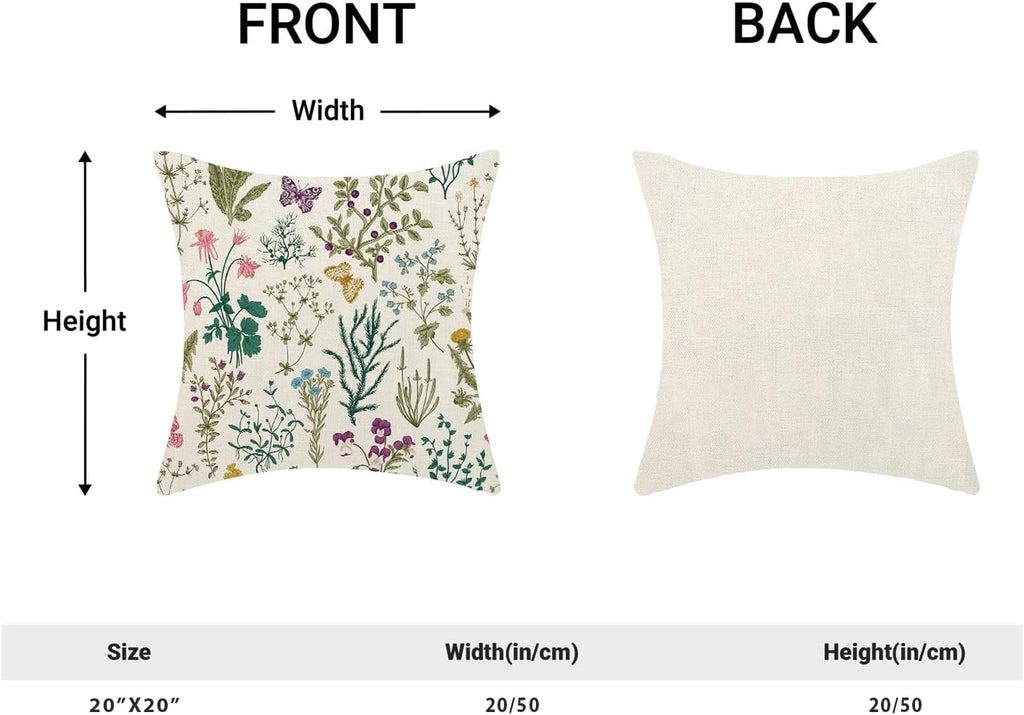 CXMEIFLY Spring Pillow Covers 20 x 20 Inch Set of 2 Vintage Sage Green Teal Wild Flowers Decor Throw Pillows Leaves Plant Outdoor Farmhouse Decorative Cushion Cases for Couch Bed Sofa Decoration
