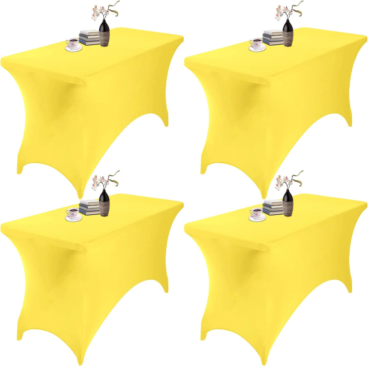 4Pack Spandex Waterproof Table Covers 4ft，Spandex 4ft Waterproof Table Cover for Party,Wedding, Banquet, and Events(Yellow)