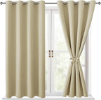 Blackout Curtains for Bedroom, Light Beige, 52 x 54 Inch, 2 Panels | Thermal by Hiasan
