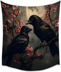 Mystic Gothic Raven Tapestry Halloween Crow Decor Vintage Dark Academia Bedroom Tapestries Retro Art Aesthetic Wall Tapestry for Bedroom Dorm Living Room white
