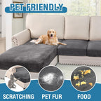 H.VERSAILTEX Velvet Stretch Sectional Sofa Covers - 4 Piece Seat Cushions for L Shape Sectional Couch (Large 3 Seater + 1 Chaise, Grey)