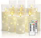 Flickering Flameless LED Candles, 9 Pcs with Embedded Star String, Acrylic LED Pillar Candles with Remote, Suitable for Home Decoration (White)
