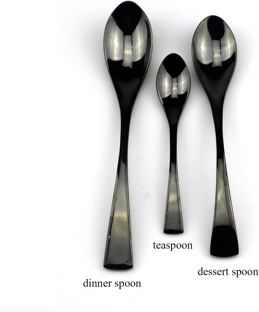 JASHII 18/10 Stainless Steel 20 Piece Mirror Polished Black Flatware Set,Dinner Knife Fork Salad Fork Coffee Spoon，Service for 4 ，Black Utensil Sets