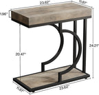 Tribesigns Narrow Side Table C Shaped End Table Modern Bedside Tables for Couch, Small Sofa Chairside Tables with Metal Frame for Living Room (2, Gray+Black)