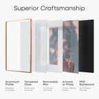 Homeforia 11x22 Newspaper Frame Rose Gold, High End Metal 11 x 22 Picture Frame without Mat, 22x11 Thin Rose Gold Poster Frames for Wall, 11by22 Display Photo Frame, Tempered Glass, Wall Kit, Set of 1