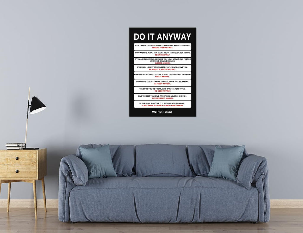 Inspirational Poster Motivational Wall Art Do It Anyway Mother Teresa Quote Canvas Prints Artwork for Office Living Room Modern Home Decor Painting Pictures Stretched and Framed [30''Wx 40''H]