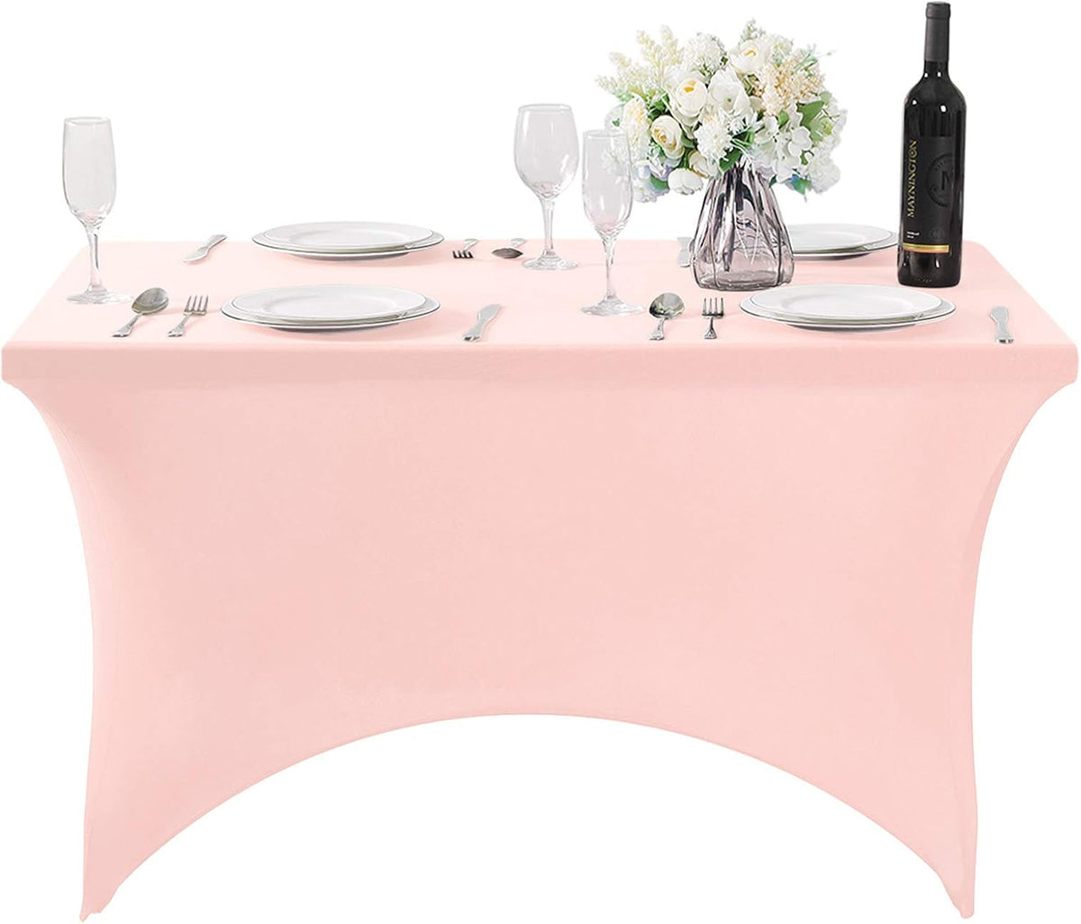 SuperO 2Pack Waterproof Spandex Table Cover for 4FT Table Universal Fitted Stretch Tablecloth for Party, Banquet, Wedding and Events-Blush Pink