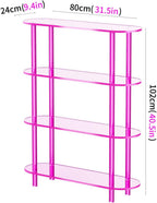 Clear Bookshelf, Acrylic Bookcase with Open Book Shelf Console Table for Entryway Office (4 Tier Pink)