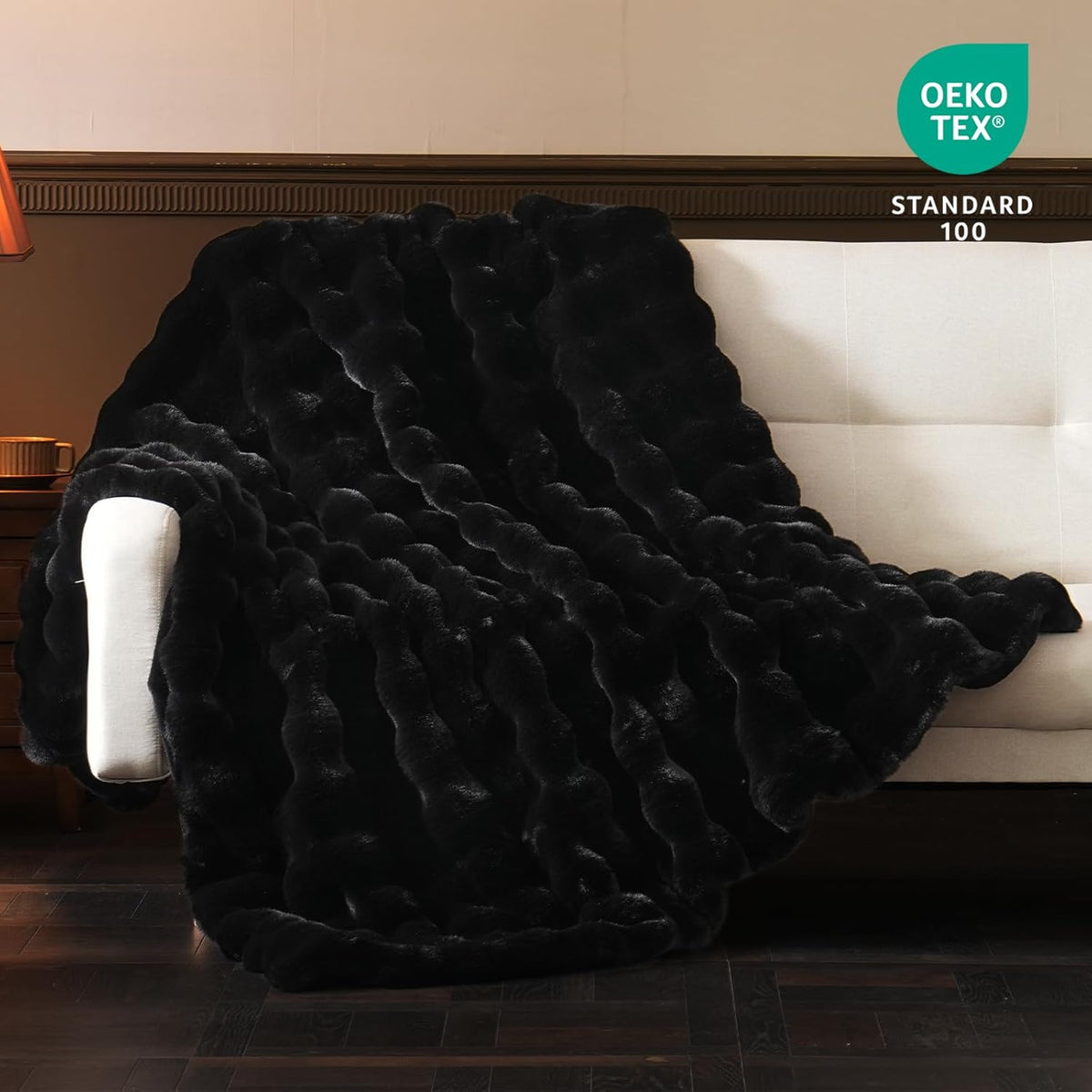 BENVWE Faux Fur Throw Blanket for Couch Bed - Fluffy Soft Thick Bubble Blanket for Living Room Home Decor - Fathers Day Birthday Gifts for Women Men, Black, 60" x 80"