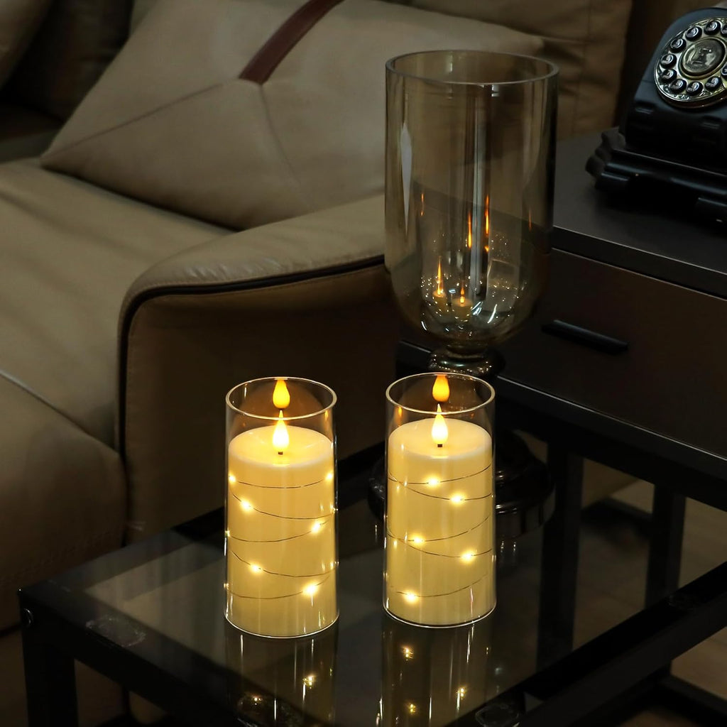 Aignis Flickering Flameless Candles Battery Operated Candles LED Candles with Remote Timer for Home/Wedding/Birthday/Holiday Decor ，Ivory White 3D Flame Set of 2 (D3 xH6 6")