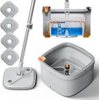 KZKR Spin Mop and Bucket Set with Self Separation Dirty and Clean Water System, Self Wringing 360° Rotating Square Mop Head for Home Floors Cleaning (1.0 Mop and Bucket Set (4 Pads))