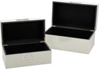 Galt International Storage Box Set Decorative Storage Box w/Hinged Lid Classic Design Wood Decor Boxes with Geometric Clasp Storage for Bedroom & Home - Set of 2 (White & Silver)