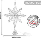 Christmas Tree Topper 13.5” Silvery Star Tree Toppers with 20 LED Lights for Christmas Tree Decorations, Xmas Tree Top Ornament for New Year Holiday Home Office Indoor